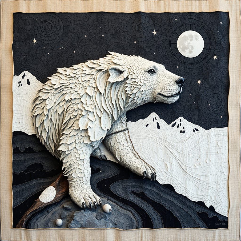 Mystical Borre-Style Tapestry in Grattage Technique with Fum...