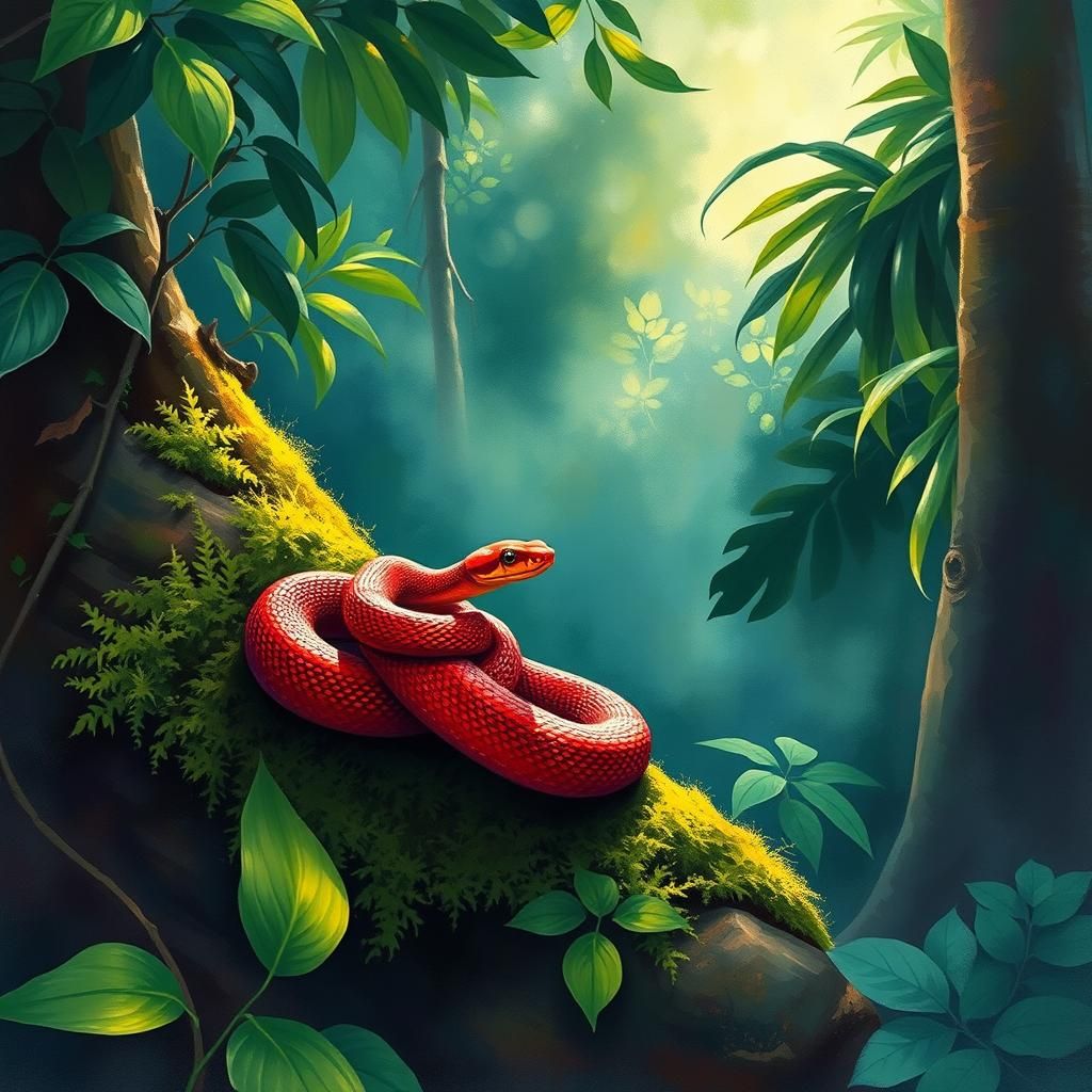 Ruby Rattlesnake in Myanmar Rainforest, Fauvist Style