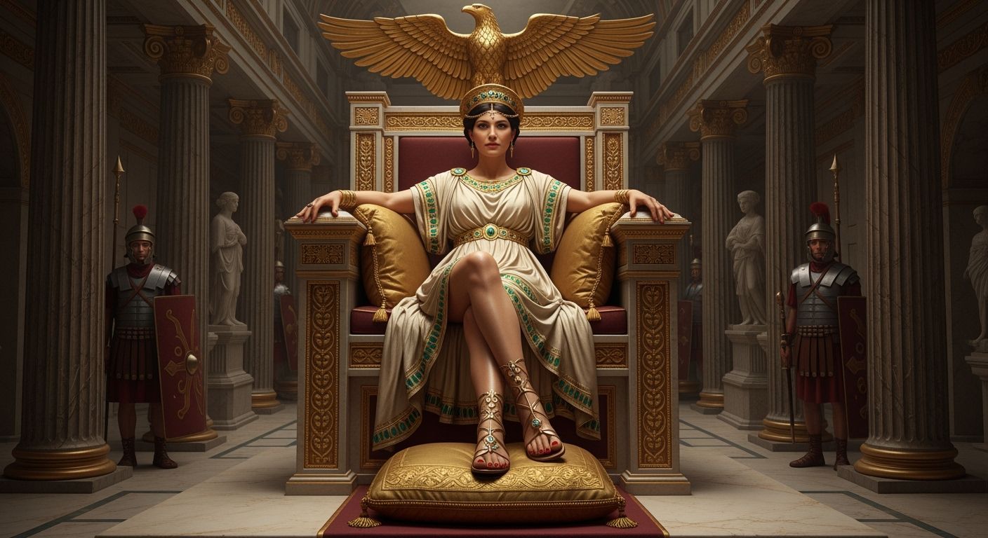 Empress Messalina on Gold Throne in Lavish Roman Room