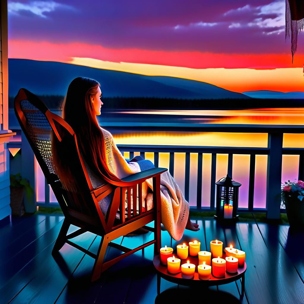 Girl by Lake at Sunset: Fantasy Concept Art