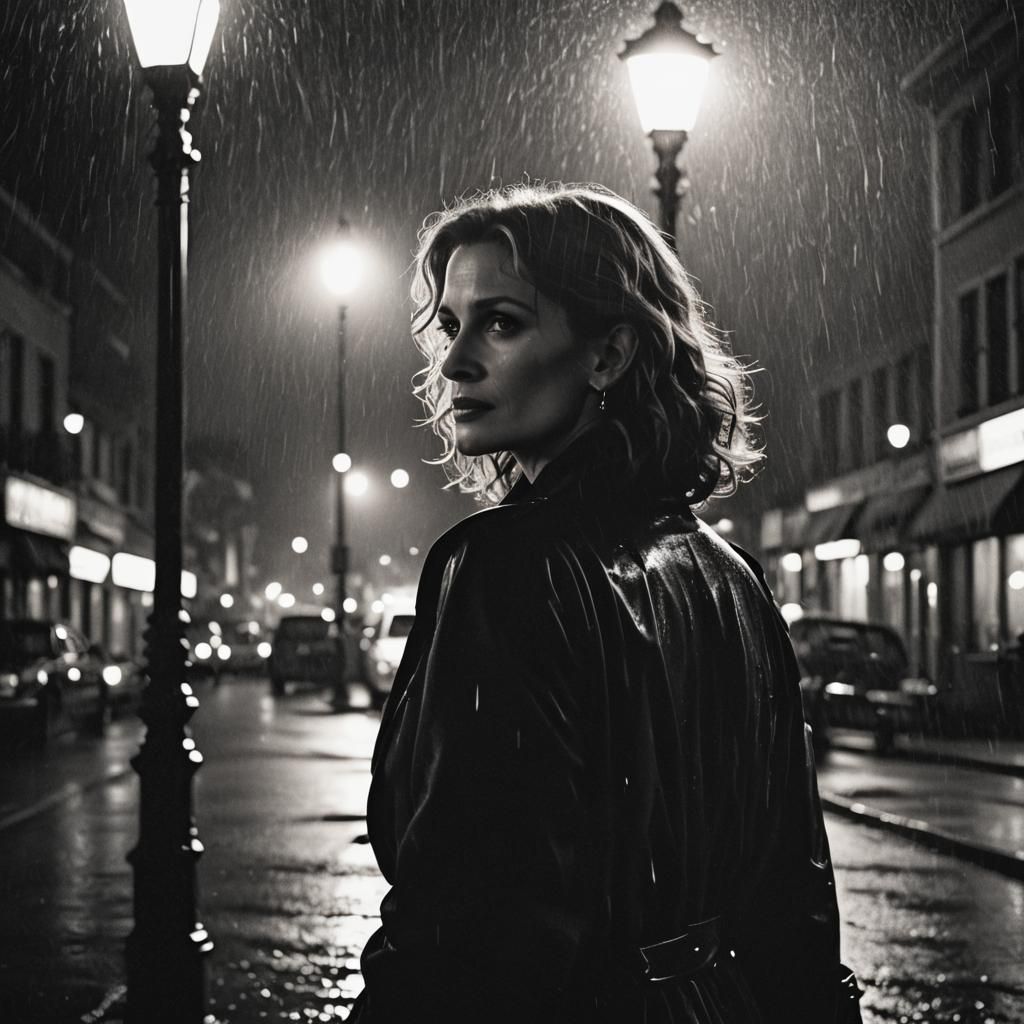 Film Noir Silhouette of Woman in Rain