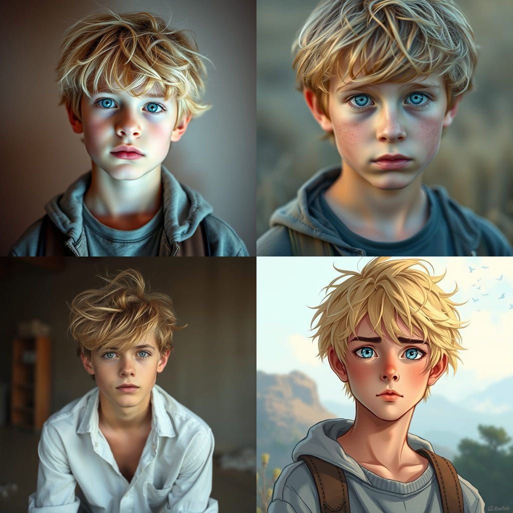 Blond Teenager with Piercing Blue Eyes Portrait