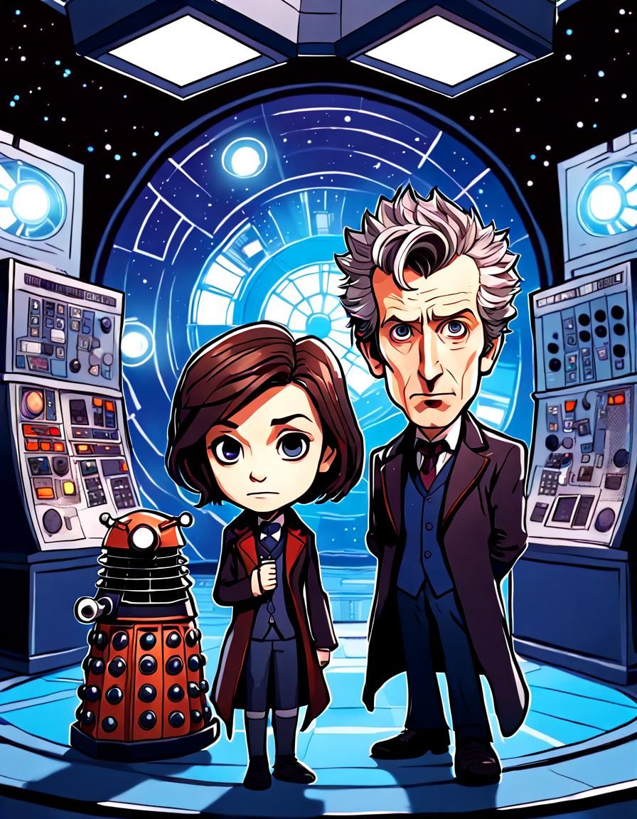 Chibi Twelfth Doctor and Missy in TARDIS