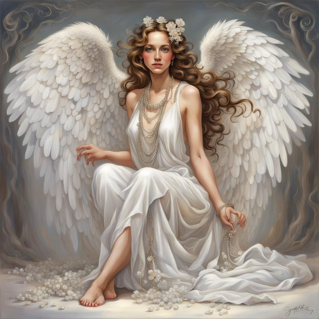 Angel Woman in White Dress, Fantasy Art Style