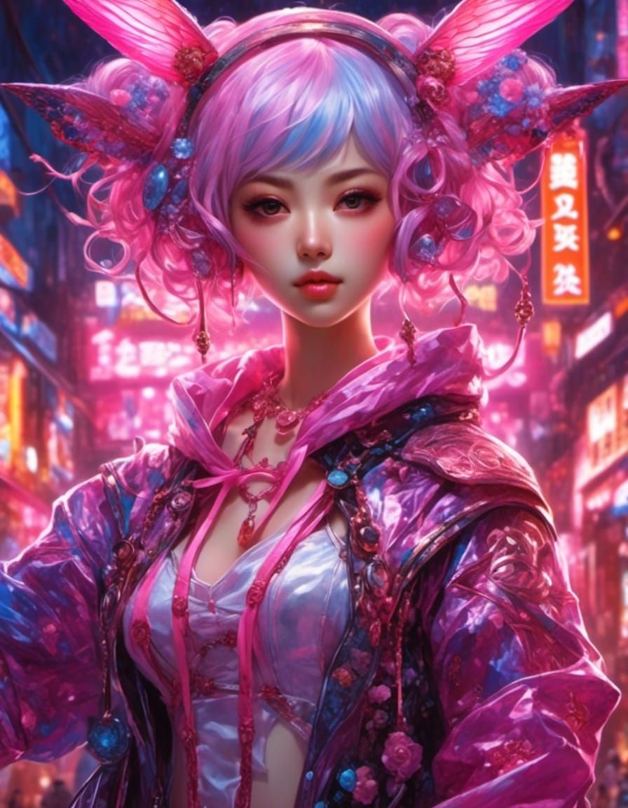 Kawaii Teen Selfie in Neon Tokyo