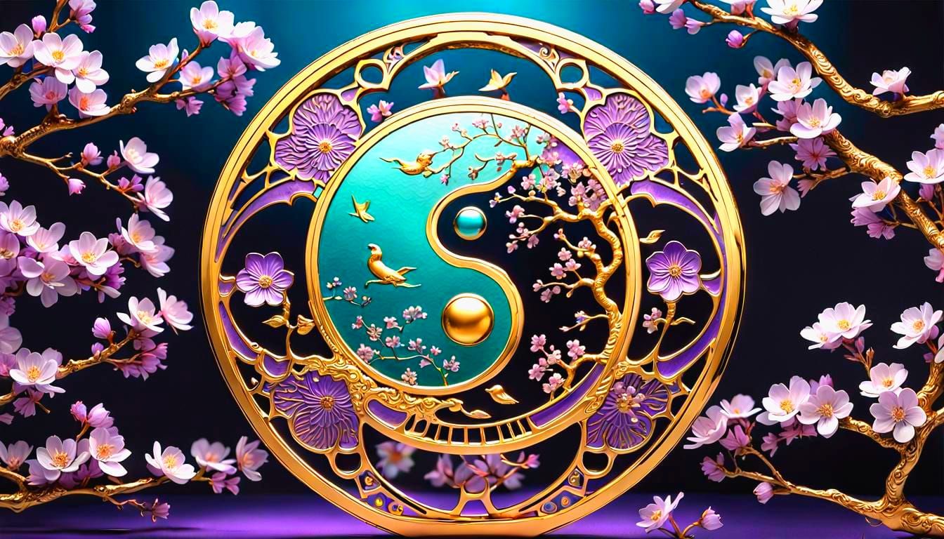 Yin Yang Cherry Blossom Enamel Sculpture