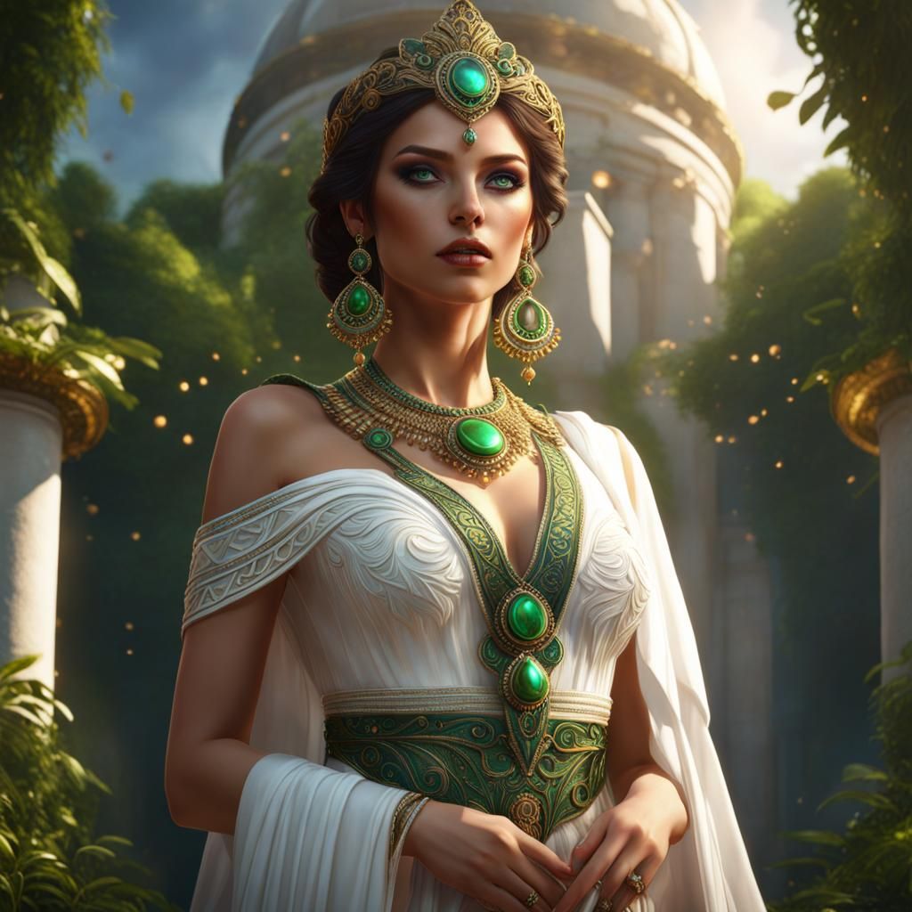 Brunette Goddess in Greek Dress: Fantasy Art