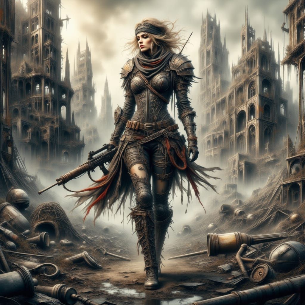 Battle-Hardened Warrior in Post-Apocalyptic Ruins