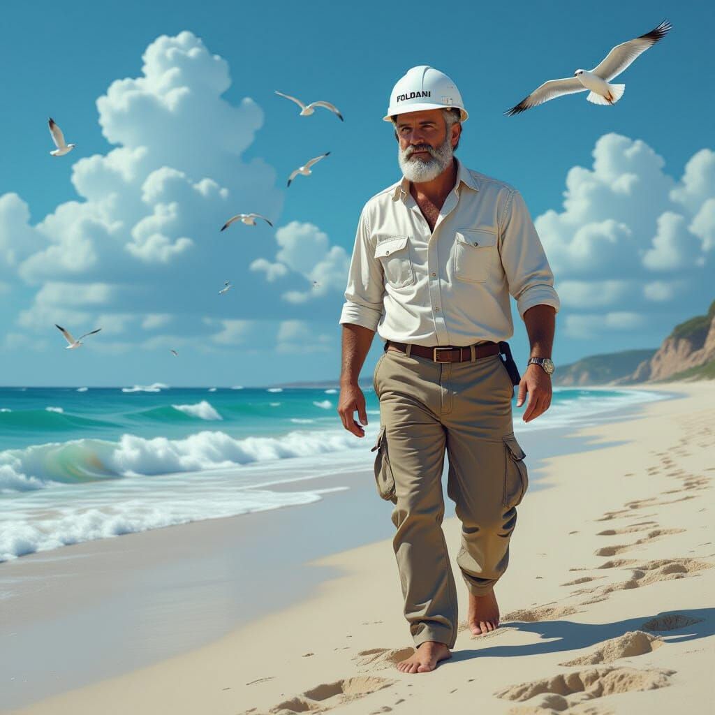 Geologist on Rough Beach, Dramatic Digital Matte Painting