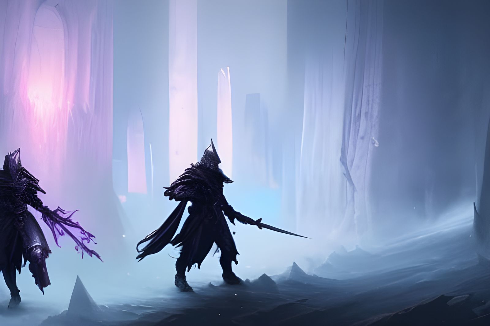 Icy Knights with Glowing Smoke, Dark Fantasy Art