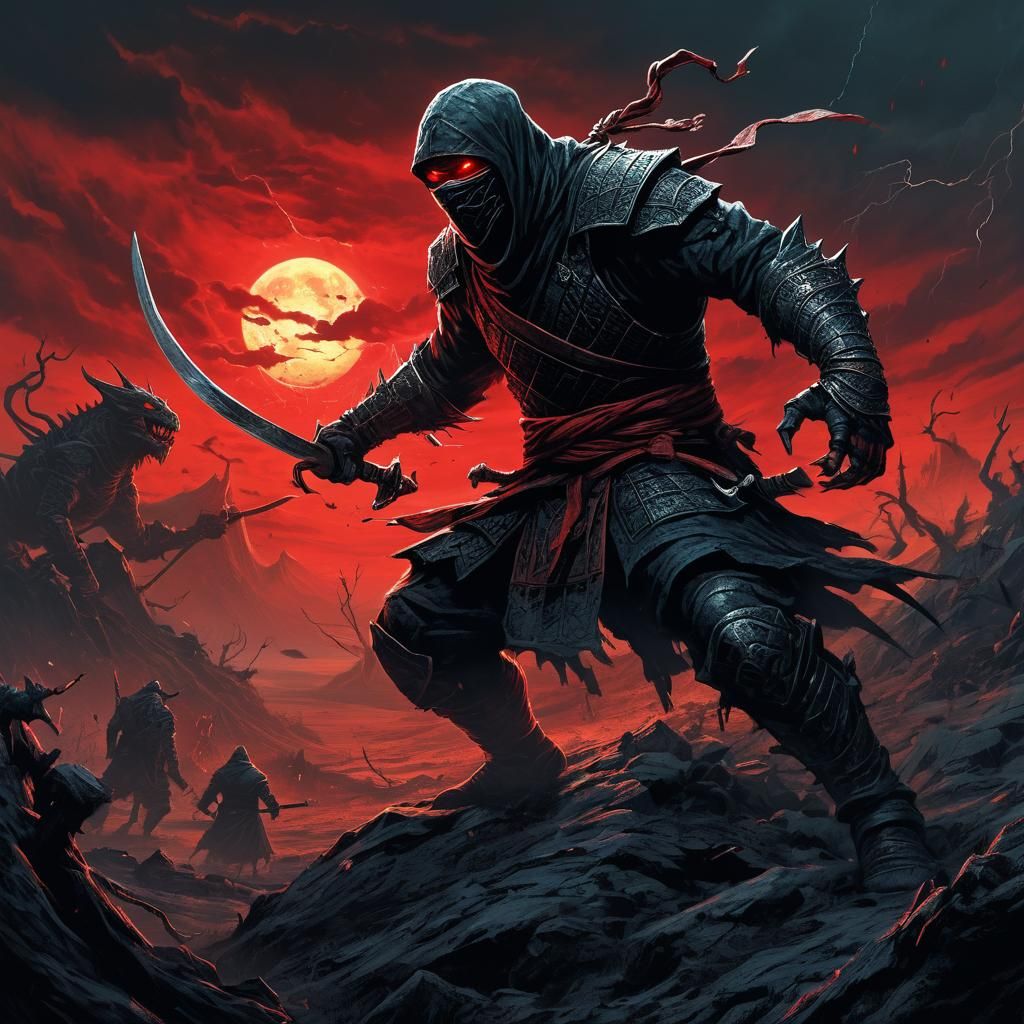 Ninja Warrior in Dark Fantasy Battle