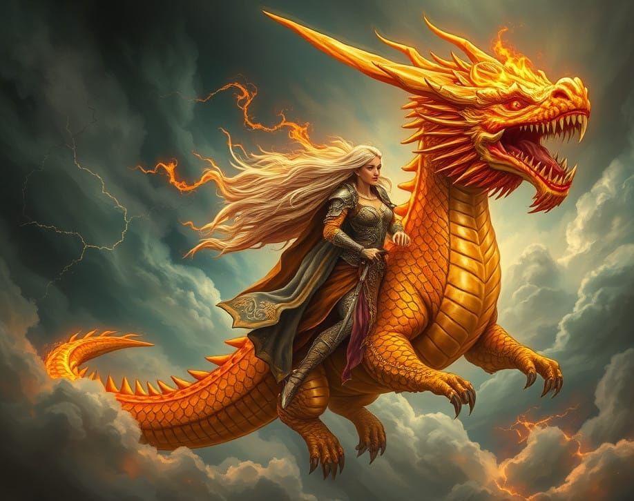 Epic Fantasy Maiden Rides Cyberpunk Dragon to Battle