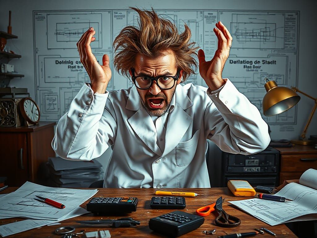Frustrated Scientist Portrait in Digital Painting Style