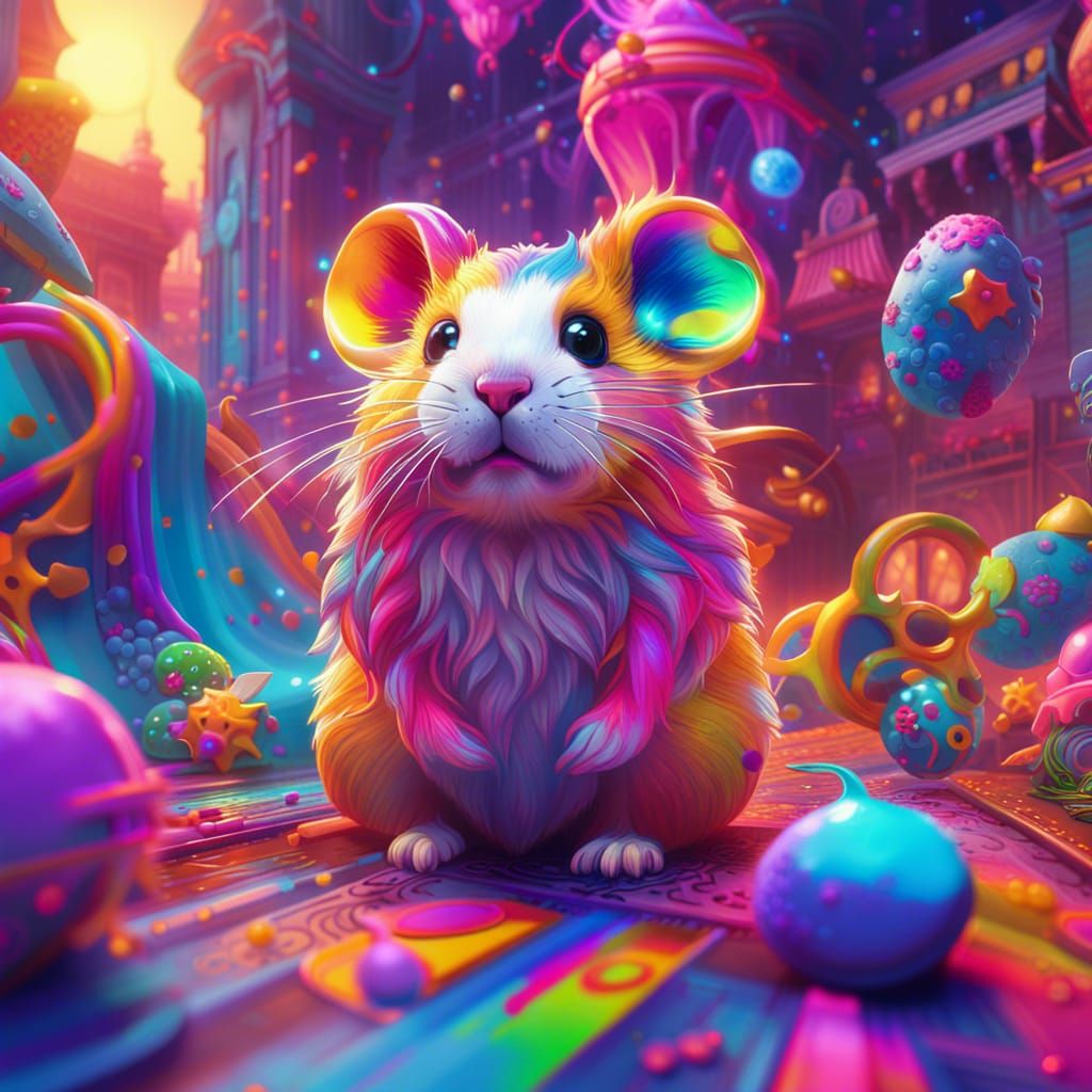 Lisa Frank Hamster in Detailed Matte Painting