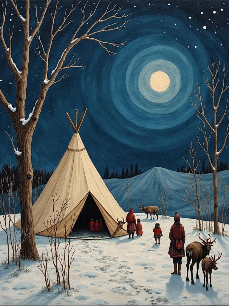 Sami Camp in Lapland: Mixed Media Fabric Collage