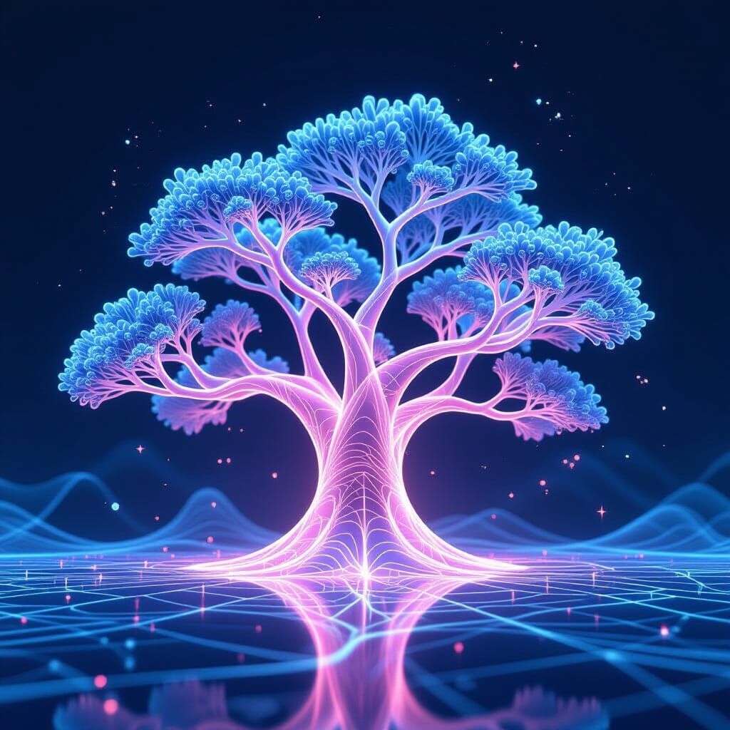 Translucent Plasma Tree with Fractal Patterns