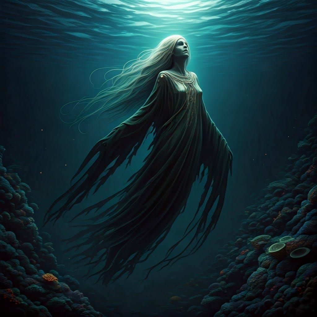 Ethereal Sea Spirit Collects Innocent Souls in Dark Ocean De...