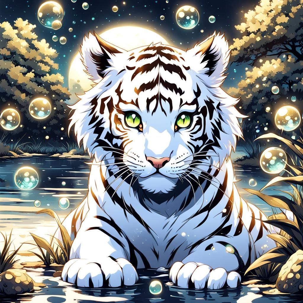 gold and white tiger cub