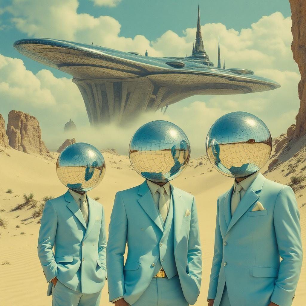 A surreal image of three men