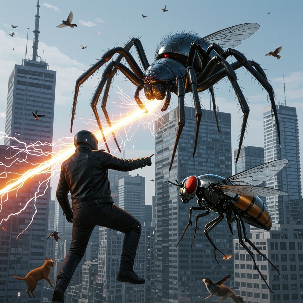 Giant Spider vs Metallic Fly Over Toronto