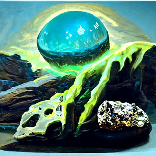 Glowing Space Rock in Oil Painting Style