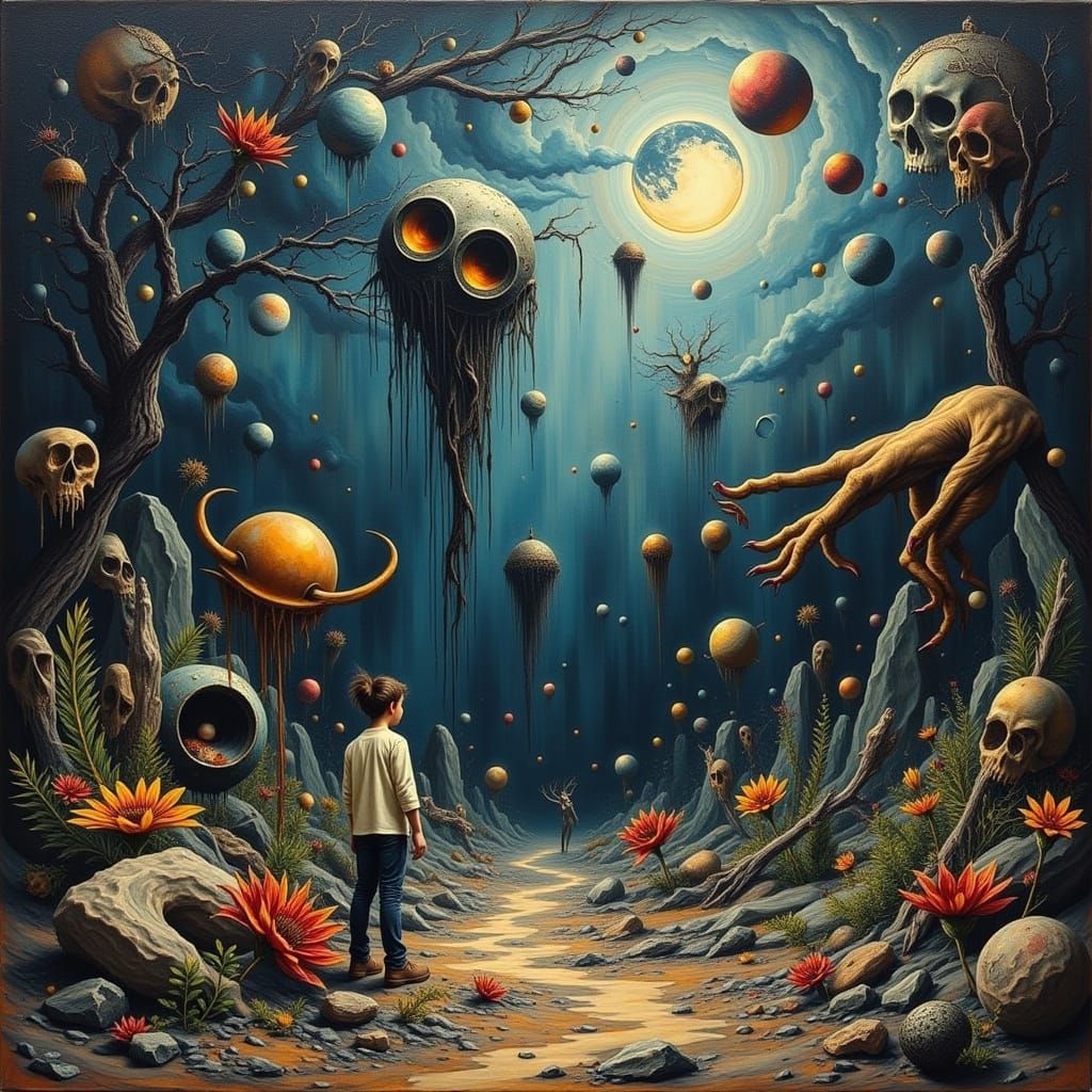 Surreal World View with Deco and Heavy Metal Art Styles