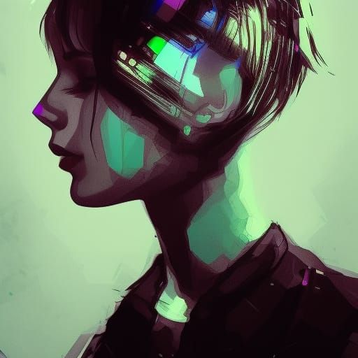 Emo Goth Girl Portrait with Glitch Effect