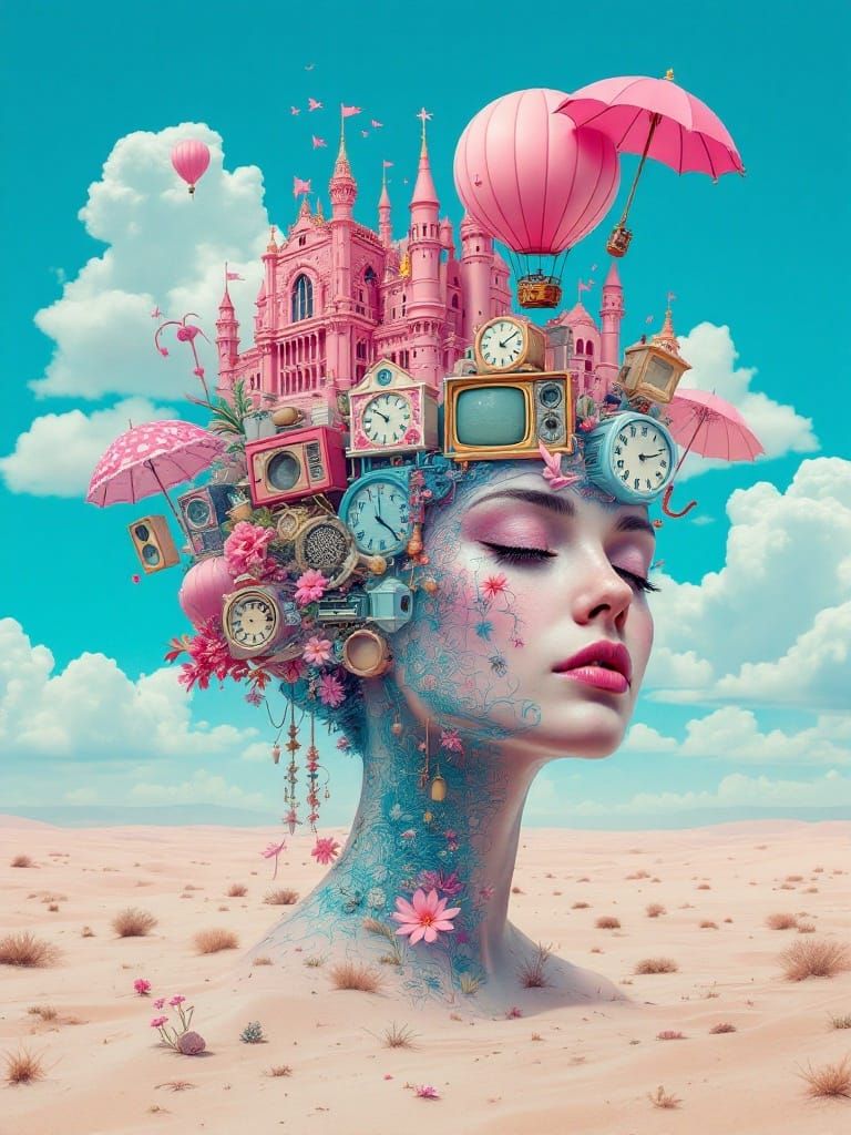 Surreal Woman's Head Digital Art Composition