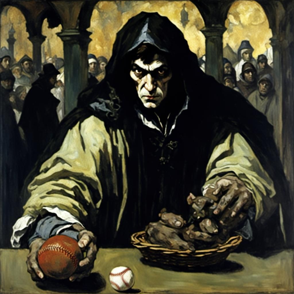 Baseball Vampire in the Style of Old Masters