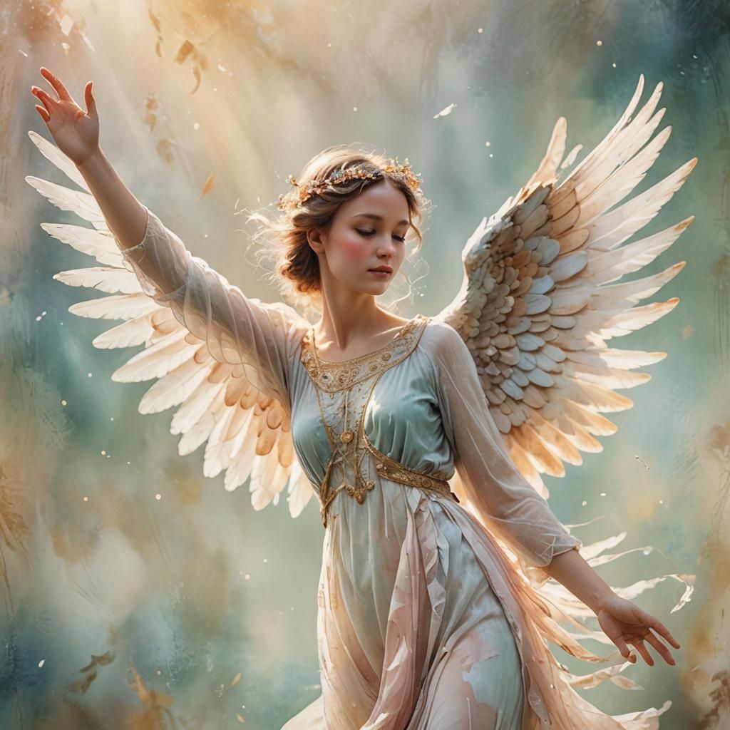 Angel Dancing on Fingertip: Watercolor Concept Art