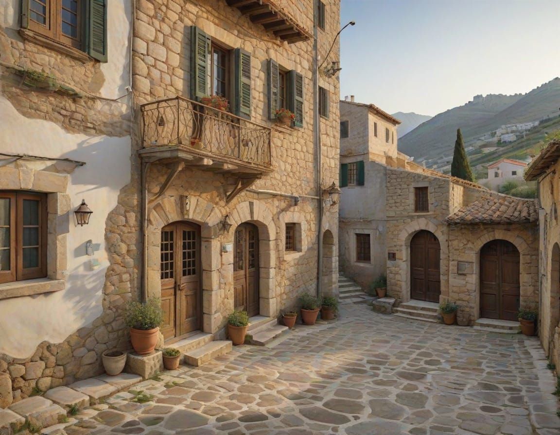 Greek Mountain Village House with Exposed Stone and Rustic C...