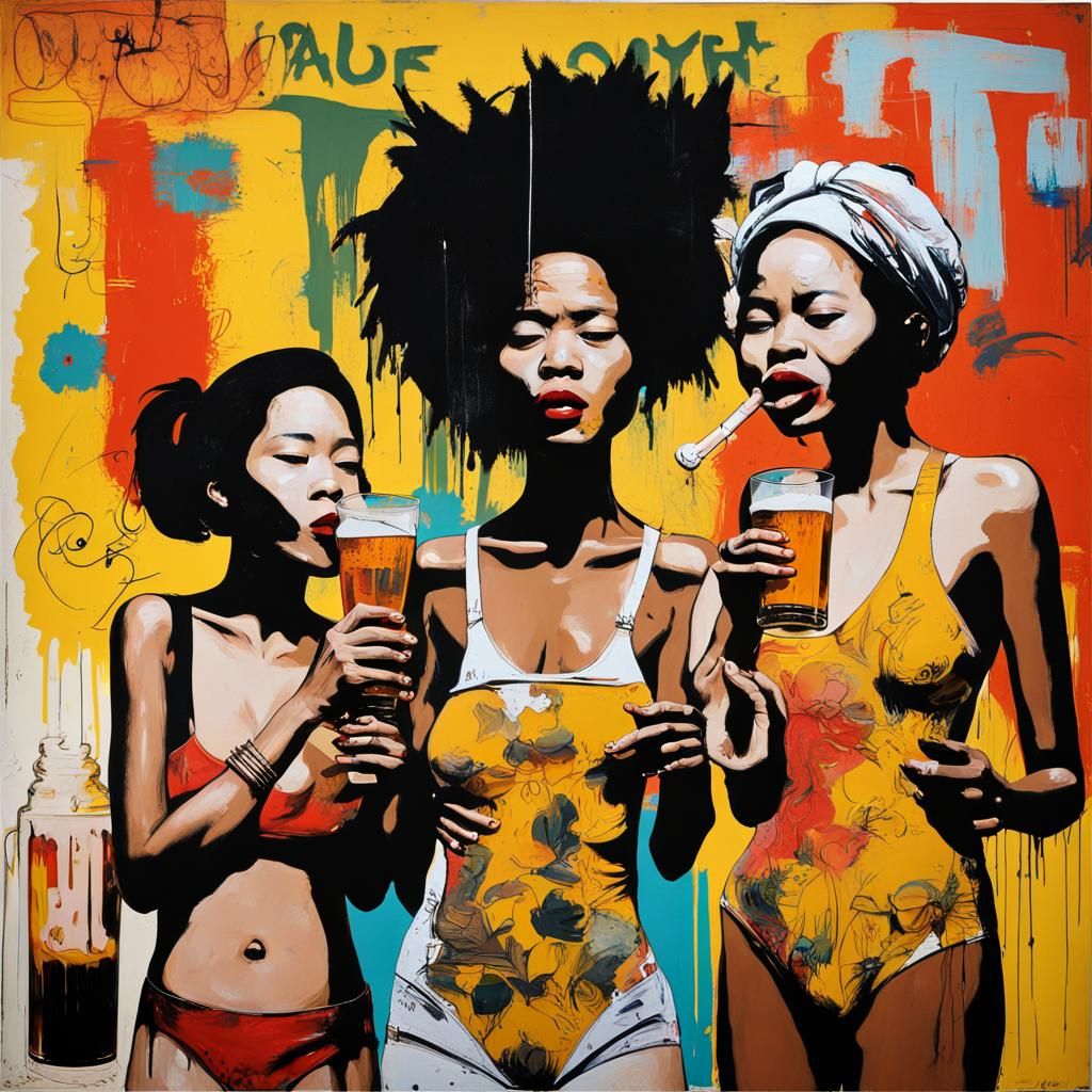 Thai Women Pool Party: Basquiat and Warhol Style