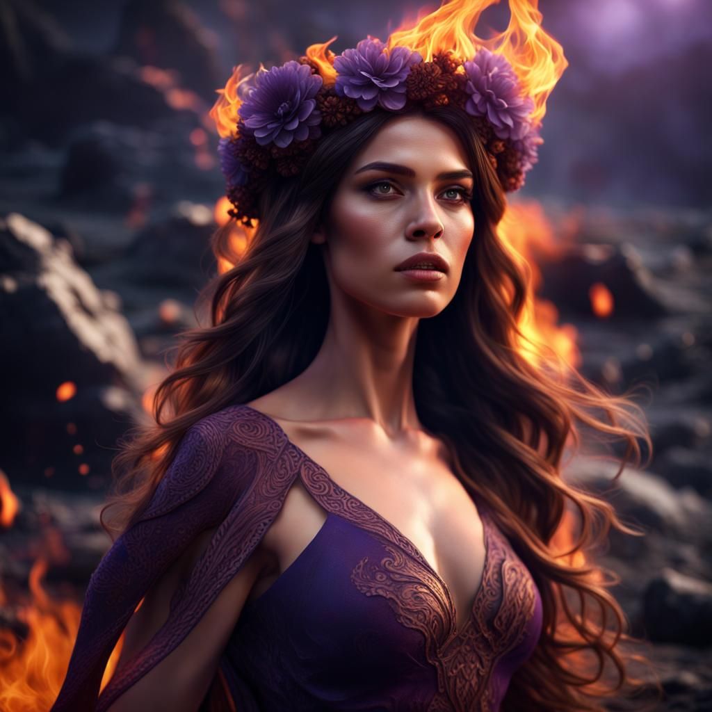Volcanic Woman with Fire Powers: Fantasy Art