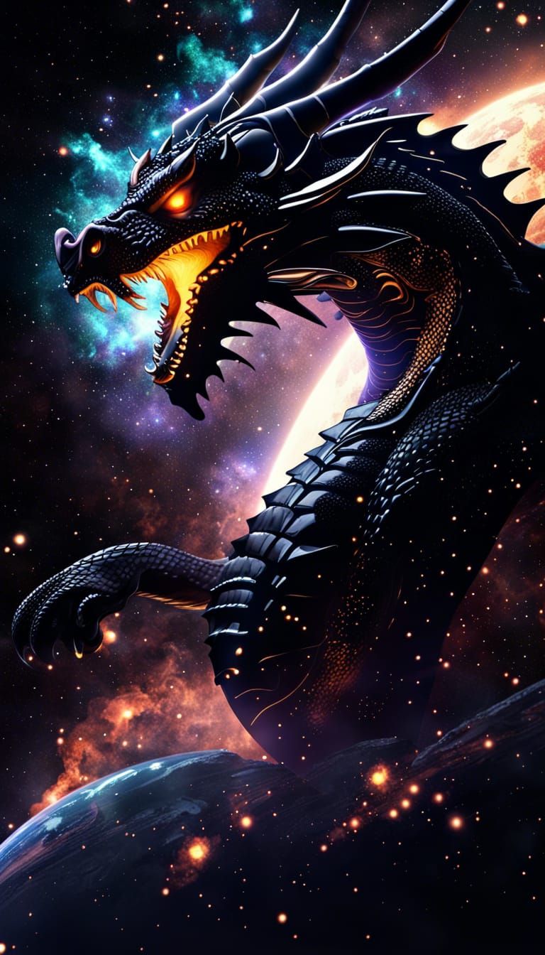 Black Dragon God Flies Through Space