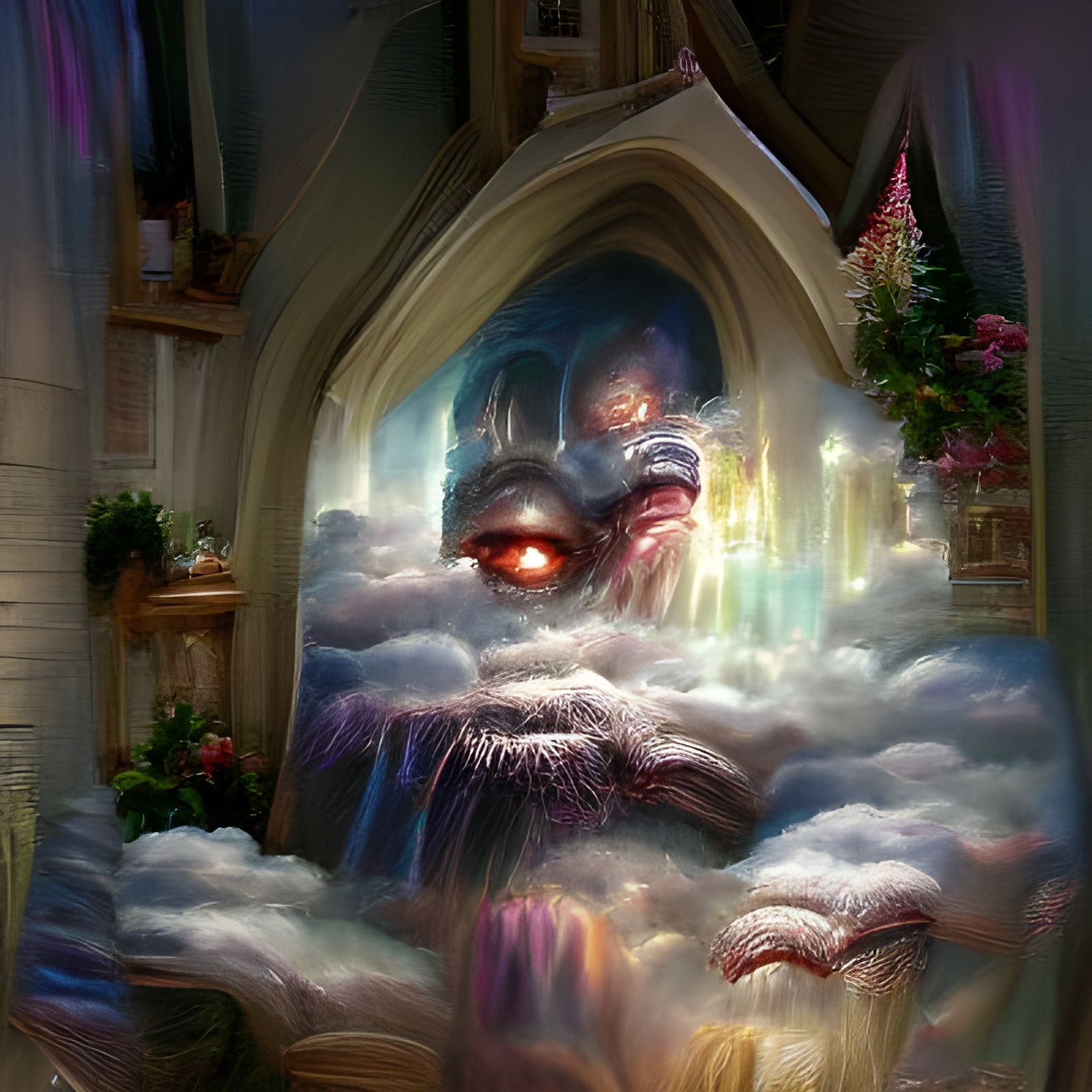Sinister God in Ethereal Fantasy Landscape