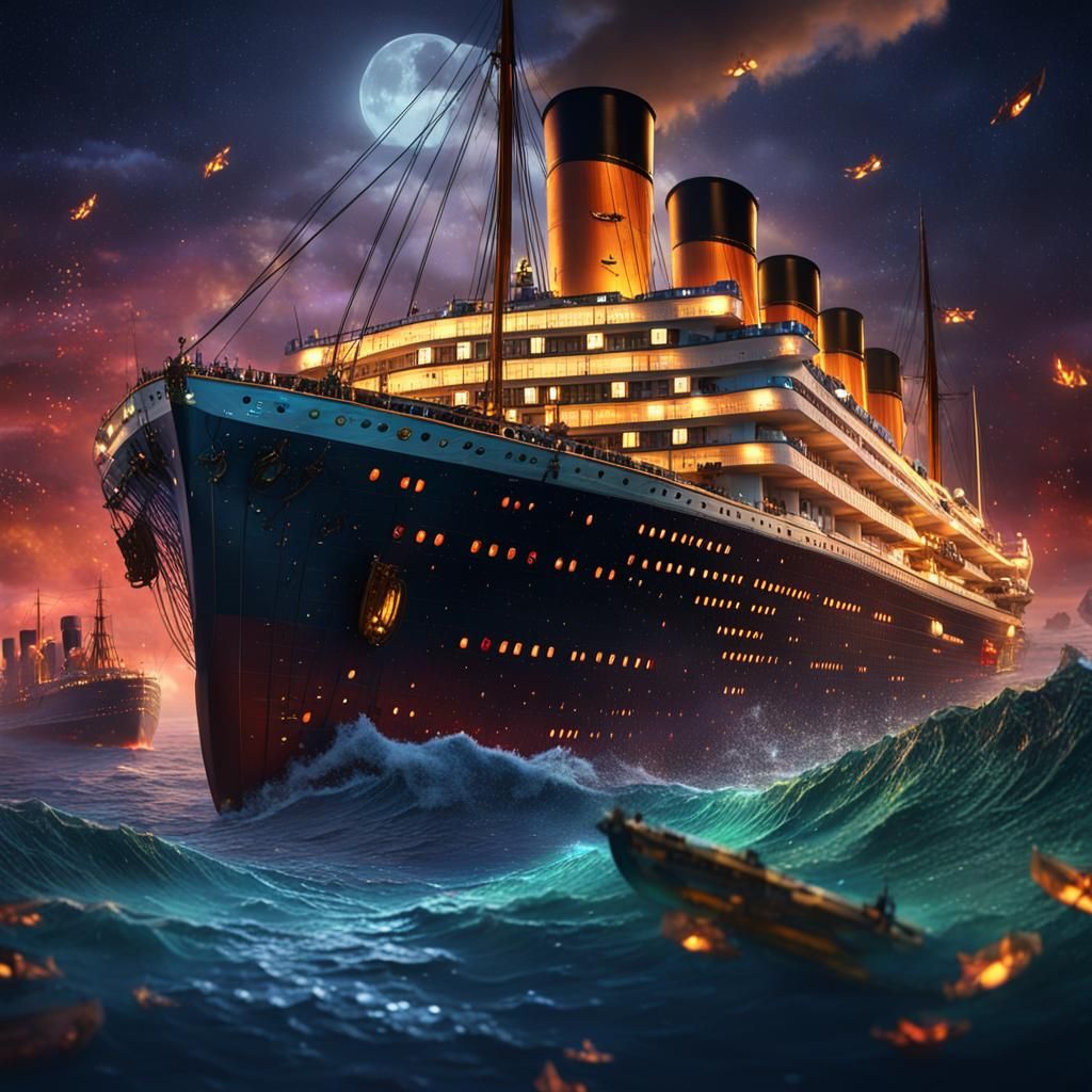 Colorful Titanic Sinking: Detailed Matte Painting