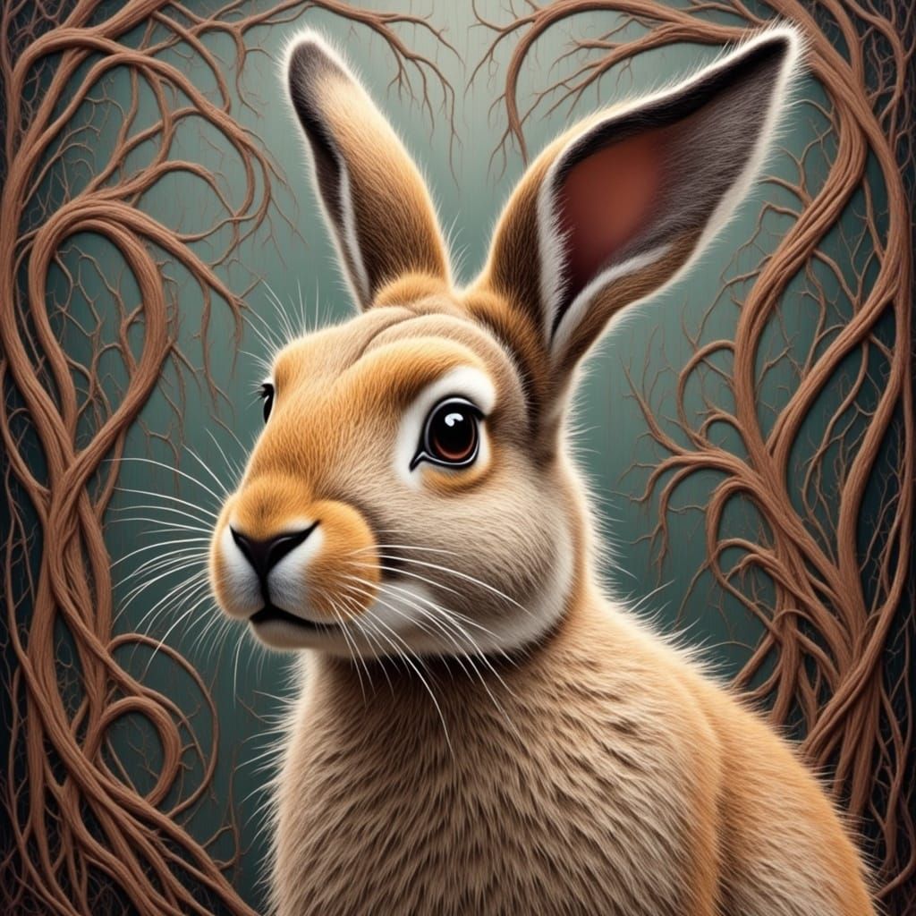 Snowshoe Hare Portrait in Deep Color Oil Painting