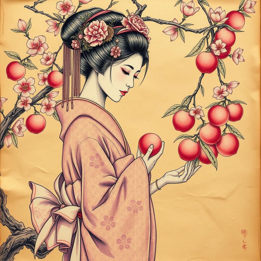 Geisha in Garden Oasis: Macroneurographic Art