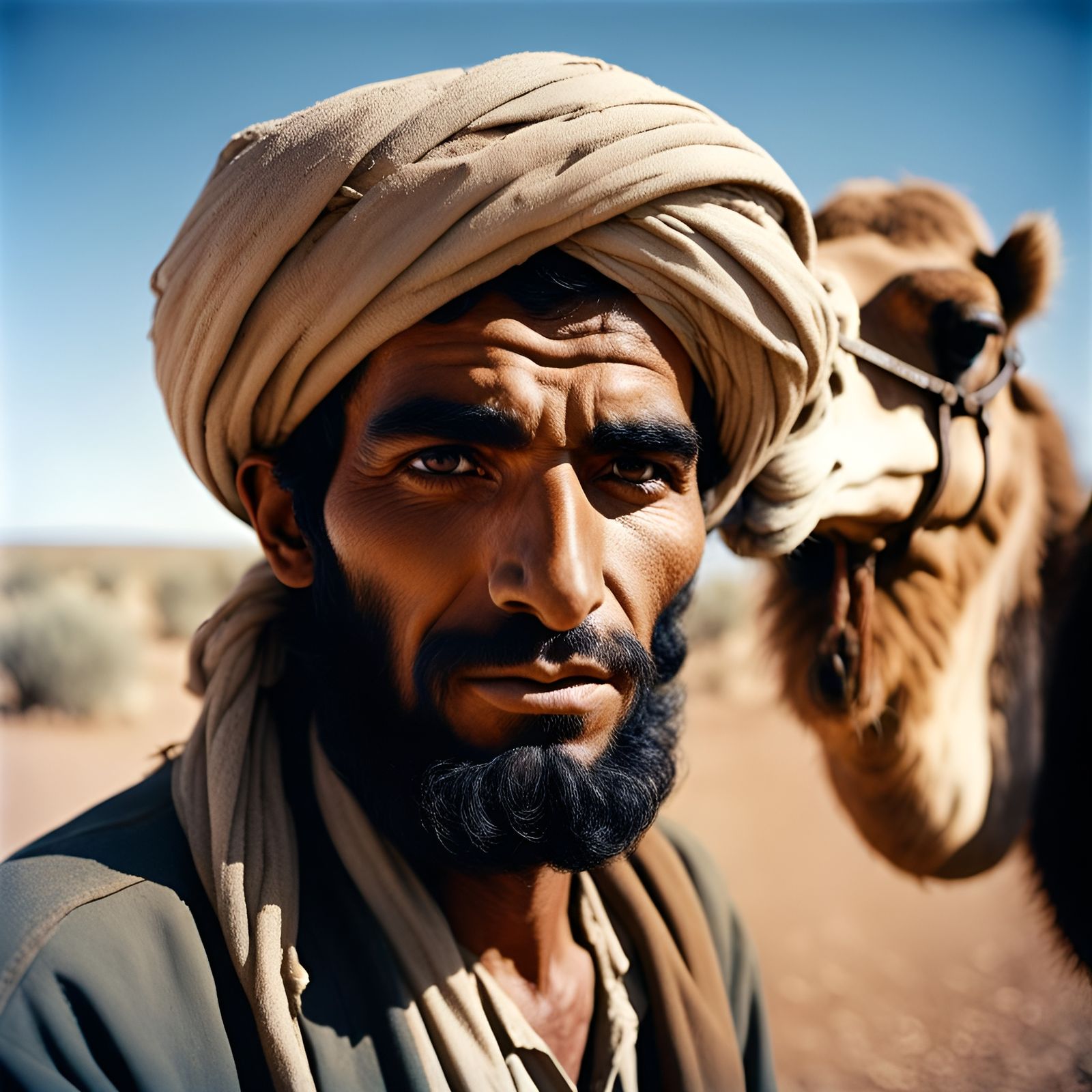 Afghan Camel Driver: Vintage Analog Film Portrait