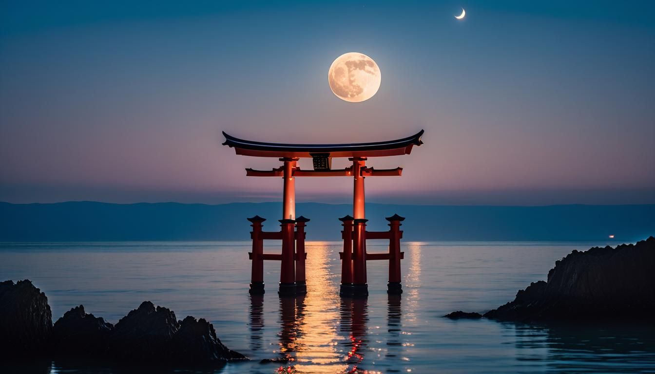 Torii Gate at Night: Ocean Outcrop Photography