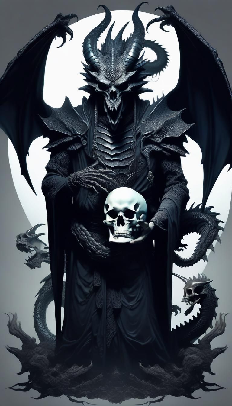 Black Dragon God of Death with Skull