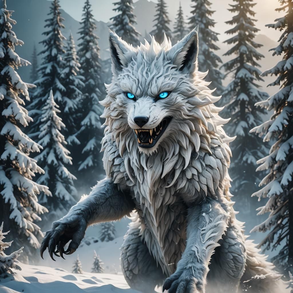 Snow Fox Monster Roaring in Mountains