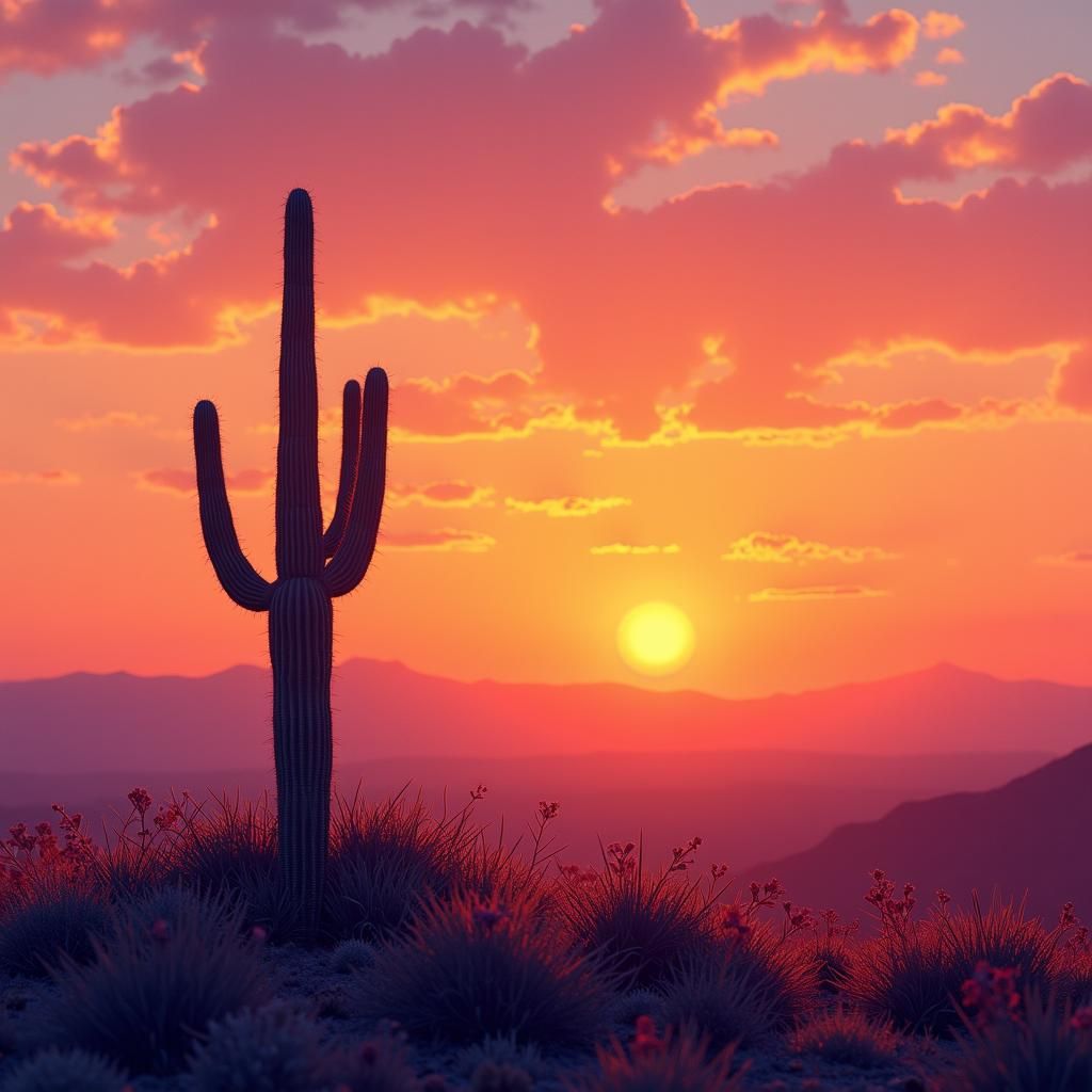 Agave Silhouette Against Tequila Sunrise Sky