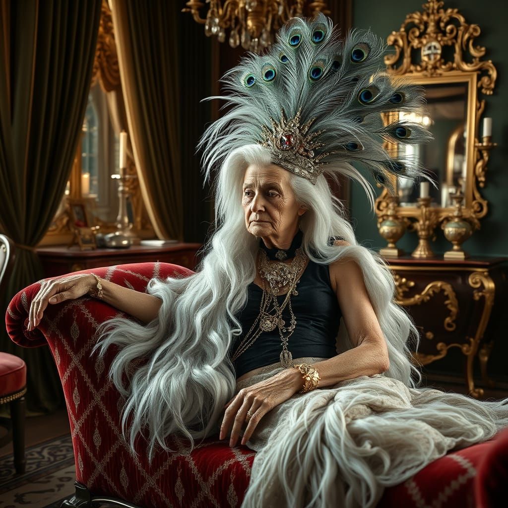 Opulent Portrait of an Elderly Person in Boudoir