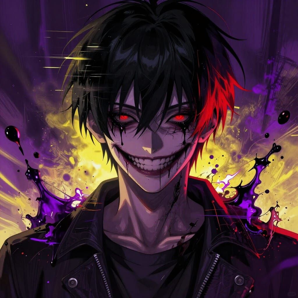 Anime Boy Glitching From Reality in Dark Fantasy Art