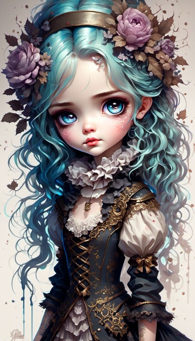 Gothic Victorian Girl in London Night, Digital Art