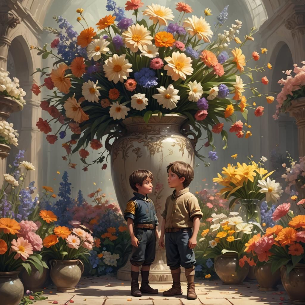 Boy with Giant Flowers: Digital Fantasy Art
