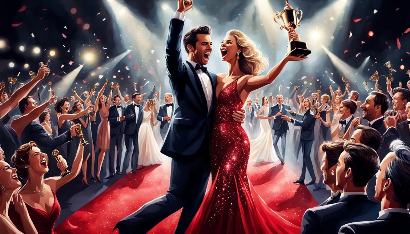 Award Winner Celebrates on Red Carpet in Vector Style