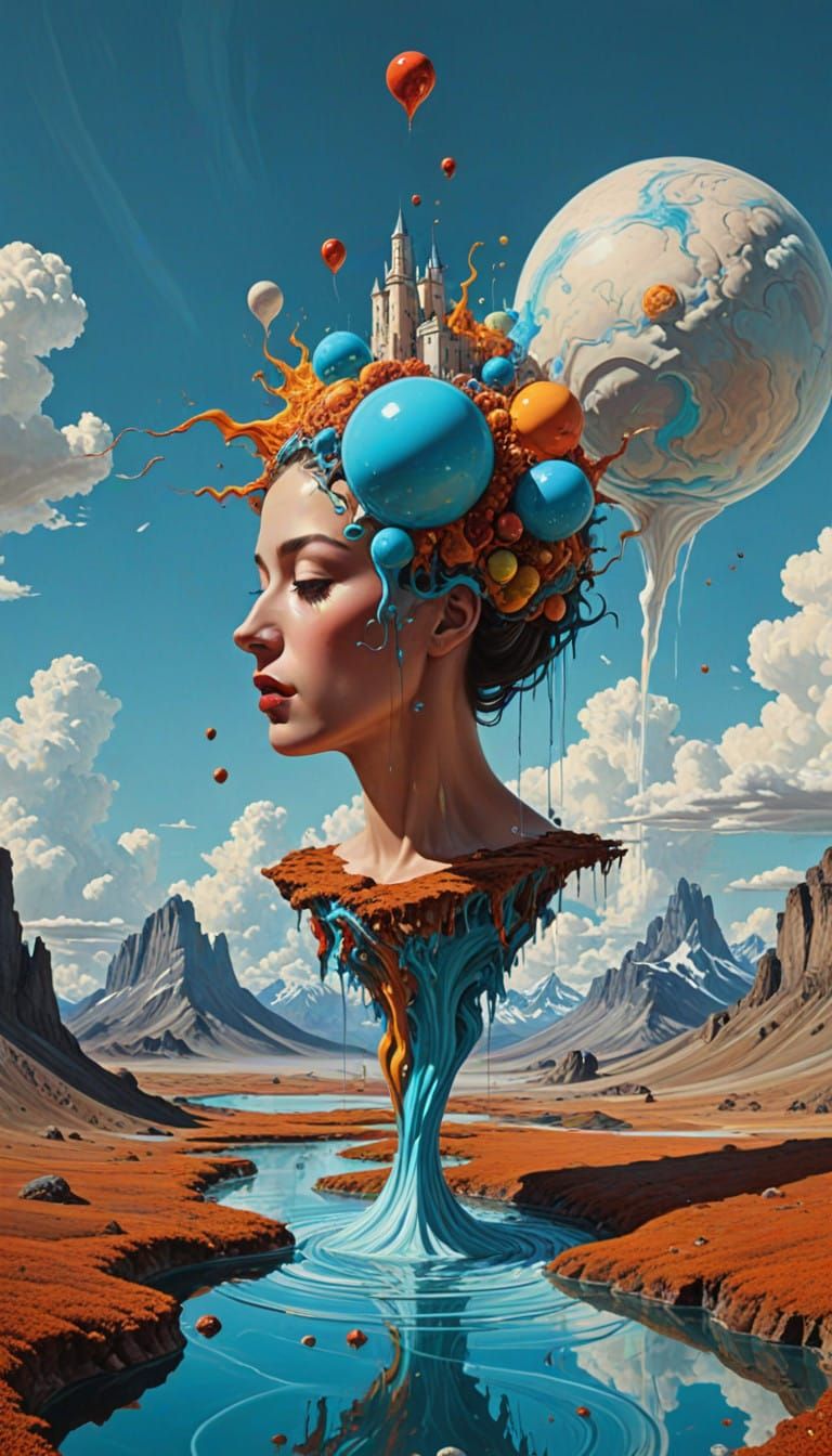 Vibrant Surrealist Dreamscape in Cyberpunk Style