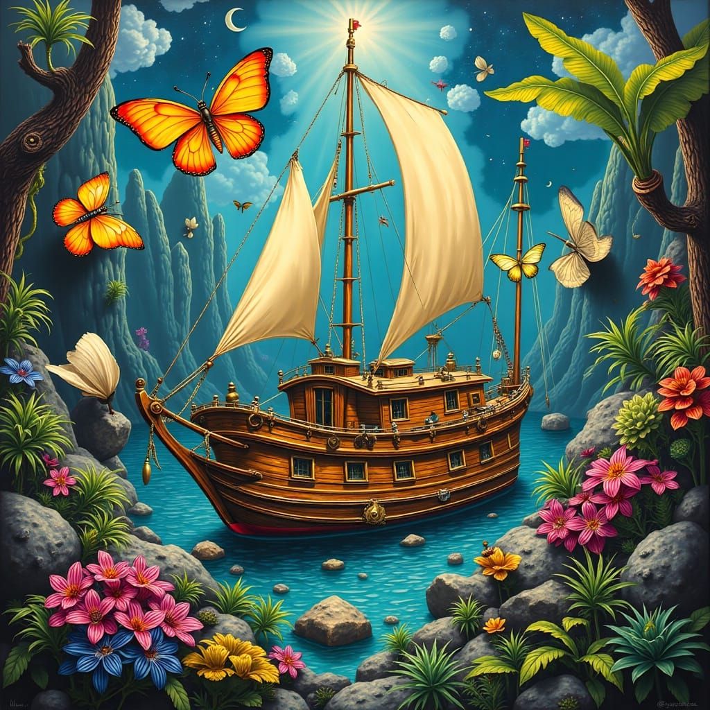 Surreal Jungle Voyage in Vintage Sci-Fi Style